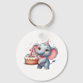 Cute Elephant 7th Birthday Key Ring