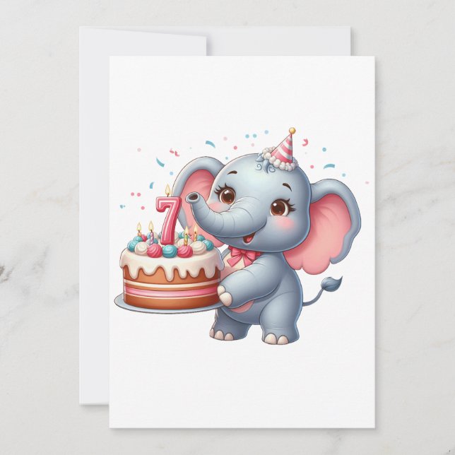Cute Elephant 7th Birthday Thank You Card (Front)