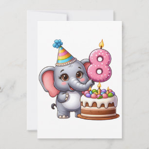 Cute Elephant 8th Birthday Card