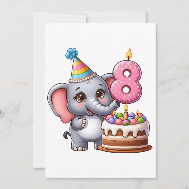 Cute Elephant 8th Birthday Invitation (Front)