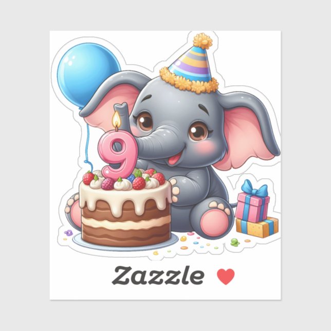 Cute Elephant 9th Birthday (Sheet)