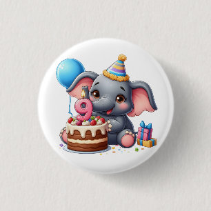 Cute Elephant 9th Birthday 3 Cm Round Badge