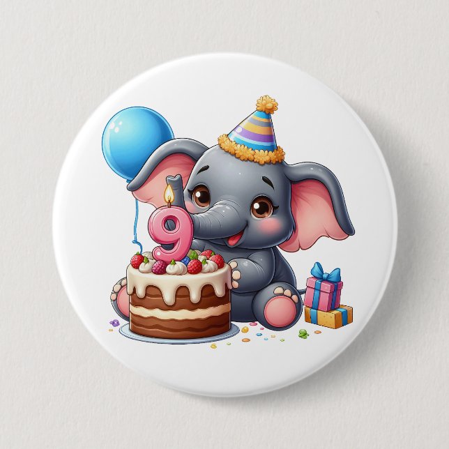 Cute Elephant 9th Birthday 7.5 Cm Round Badge (Front)