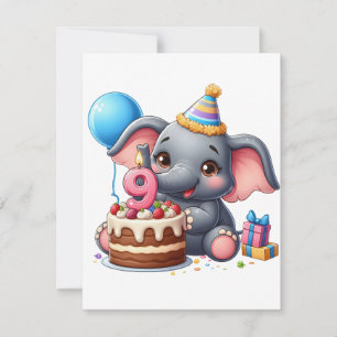 Cute Elephant 9th Birthday Card