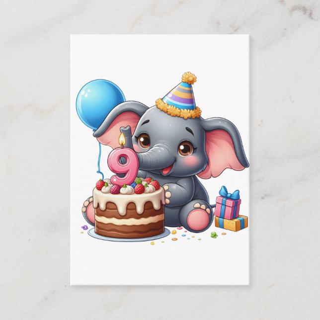 Cute Elephant 9th Birthday Enclosure Card (Front)