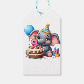 Cute Elephant 9th Birthday Gift Tags