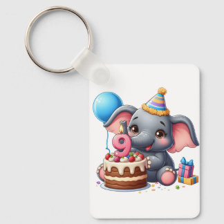 Cute Elephant 9th Birthday Key Ring