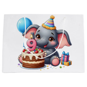 Cute Elephant 9th Birthday Large Gift Bag