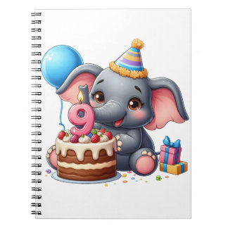 Cute Elephant 9th Birthday Notebook