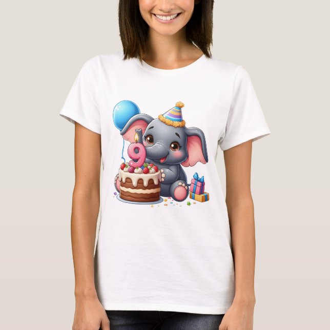 Cute Elephant 9th Birthday T-Shirt (Front)