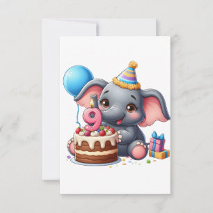 Cute Elephant 9th Birthday Thank You Card