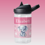 Cute elephant add name with stars kids pink water bottle<br><div class="desc">CamelBak Eddy® water bottle for kids.
Personalise with a name.
This water bottle features a cute elephant with stars in the colours pink and white.</div>