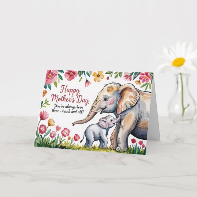 Cute Elephant and Baby Floral Mothers Day  Card (Small Plant)