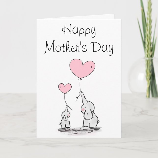 Cute Elephant and Baby Mother's Day Card (Front)