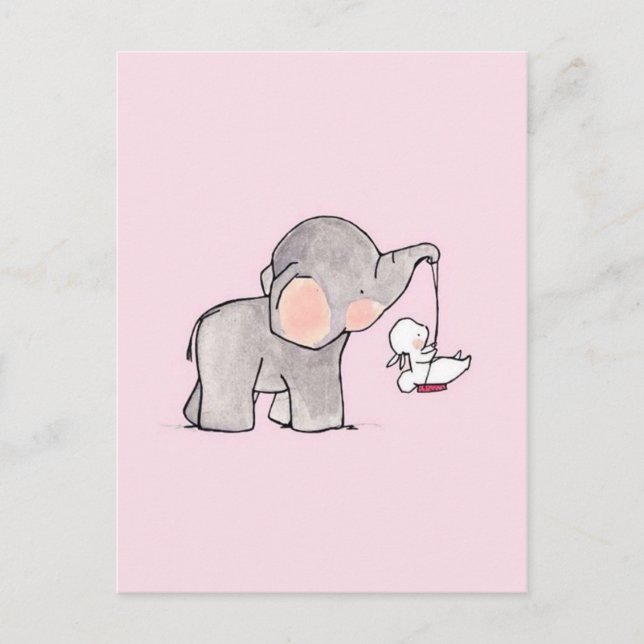 Cute Elephant and Bunny Postcard (Front)