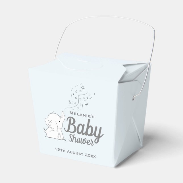 Cute Elephant and Confetti Blue Baby Shower Favour Box (Front Side)
