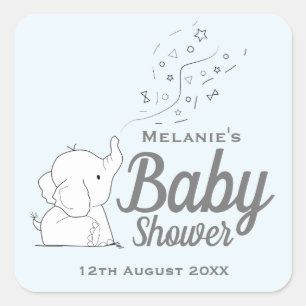 Cute Elephant and Confetti Blue Baby Shower Square Sticker