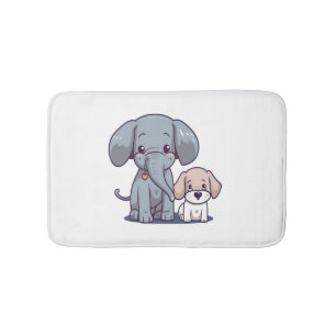 Cute Elephant and dog    Bath Mat