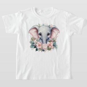 Cute Elephant and Flowers  T-Shirt