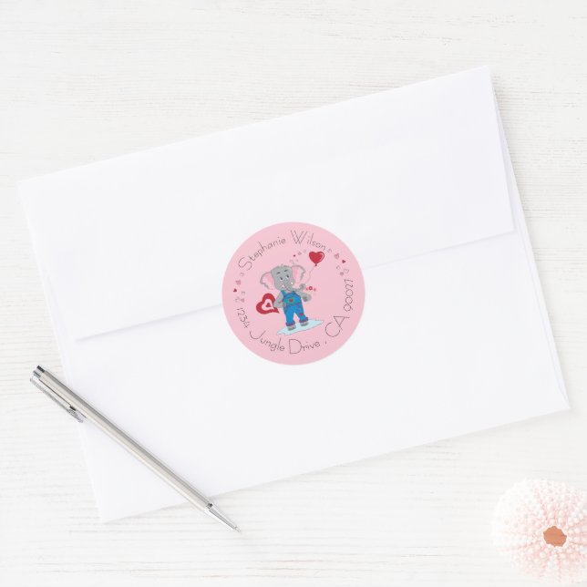 Cute Elephant and Hearts Pink Envelope Seals (Envelope)