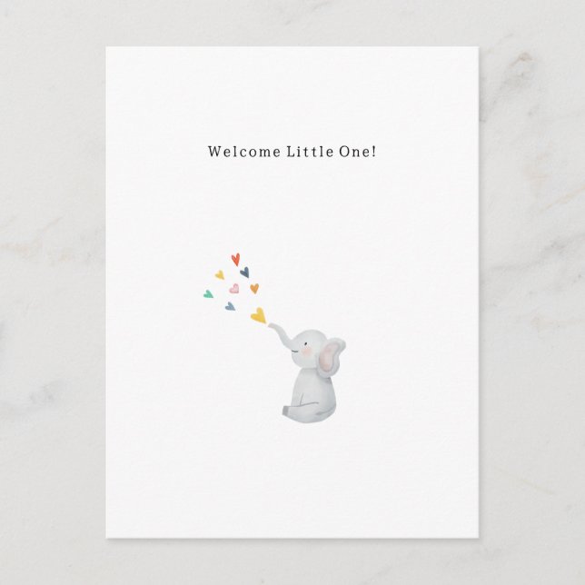 Cute Elephant And Hearts Welcome New Baby Card (Front)