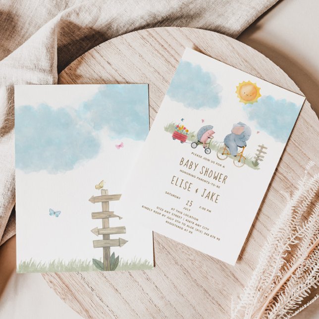 Cute Elephant and Hedgehog Baby Shower Invitation (Creator Uploaded)