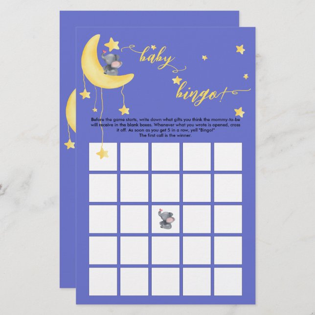 Cute Elephant And Little Butterfly Baby Bingo Game (Front/Back)