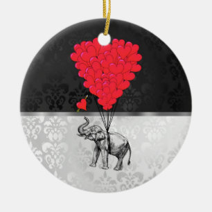 Cute elephant and love heart on grey ceramic tree decoration