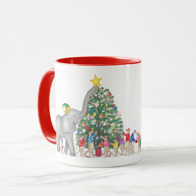 Cute elephant and meerkats Christmas mug (Front Left)