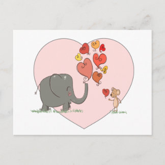 cute elephant and mouse valentine love vector holiday postcard
