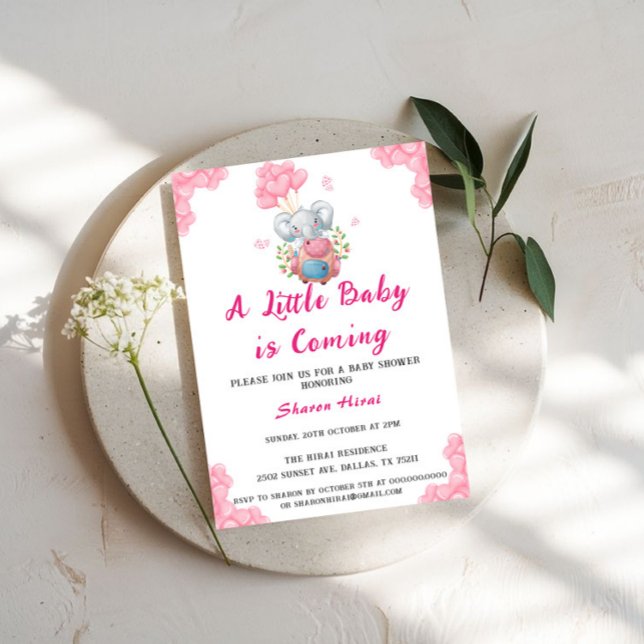 Cute Elephant And Pink Balloon Baby Shower Invitation (Creator Uploaded)