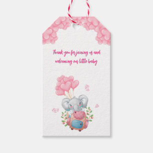 Cute Elephant And Pink Balloon Thank You Tag