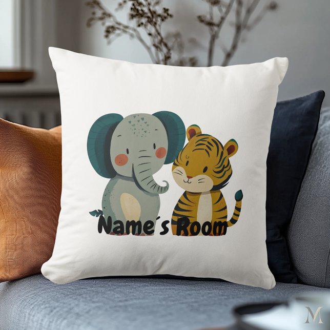 Cute Elephant and Tiger Nursery Illustration Cushion (Creator Uploaded)