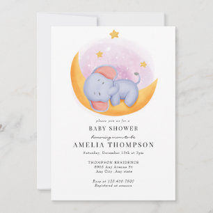 Cute Elephant Animals Baby Shower Invitation