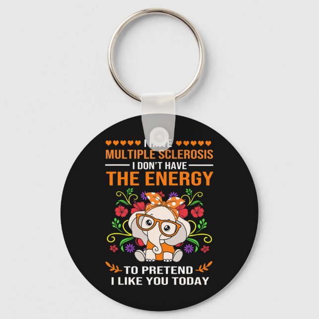 Cute Elephant Awareness Multiple Sclerosis Warrior Key Ring (Front)
