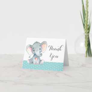 Cute Elephant Baby Aqua Teal Turquoise and Gray Thank You Card