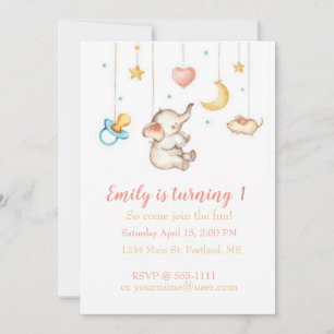 Cute Elephant baby birthday party custom Invitation