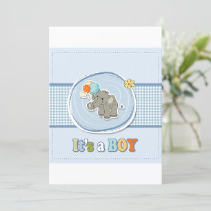 Cute Elephant Baby Boy Announcement 