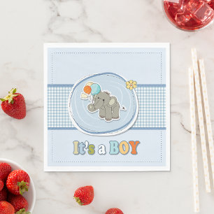 Cute Elephant Baby Boy Announcement  Napkin