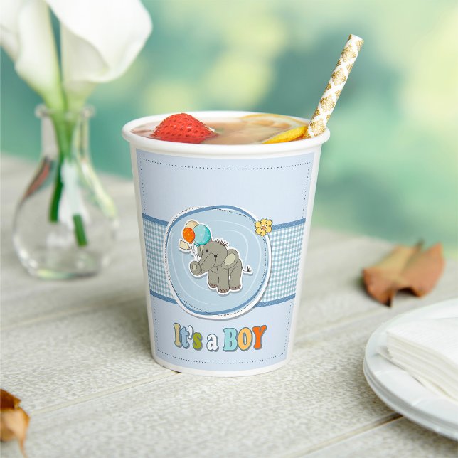 Cute Elephant Baby Boy Announcement  Paper Cups (Creator Uploaded)