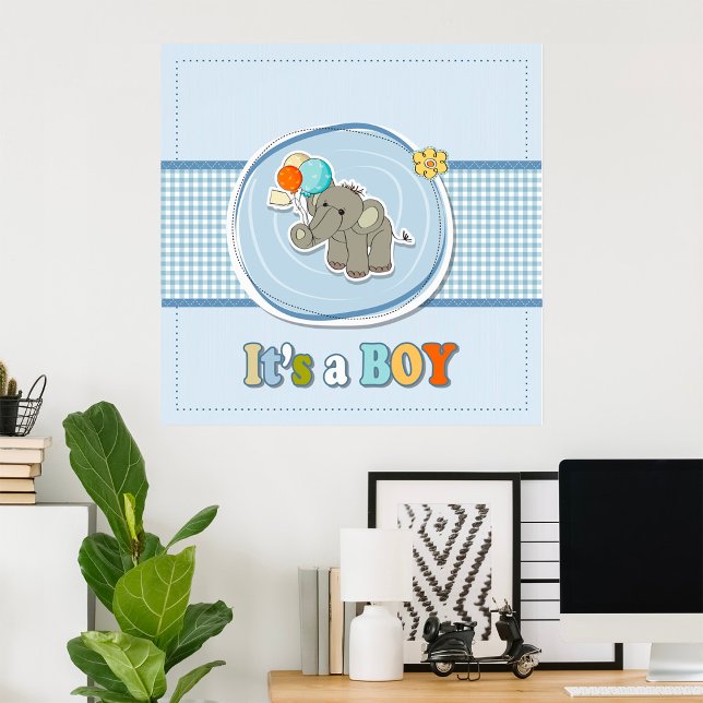 Cute Elephant Baby Boy Announcement  Poster (Creator Uploaded)