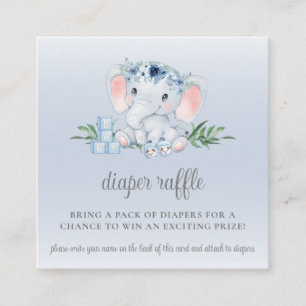 Cute Elephant Baby Boy Baby Shower Diaper Raffle Enclosure Card