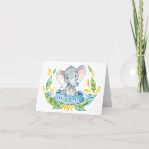 Cute Elephant Baby Boy Blue and Gray Thank You Card