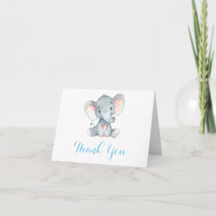 Cute Elephant Baby Boy Blue and Grey Thank You Card