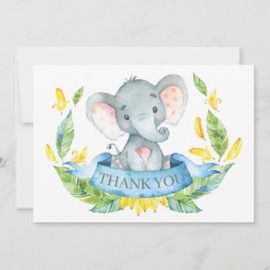 Cute Elephant Baby Boy Blue and Grey Thank You Card