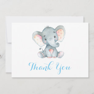 Cute Elephant Baby Boy Blue and Grey Thank You Card