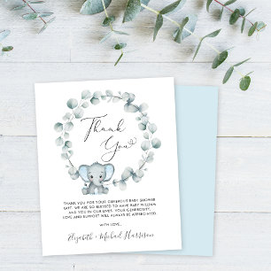 Cute Elephant Baby Boy Shower Thank You
