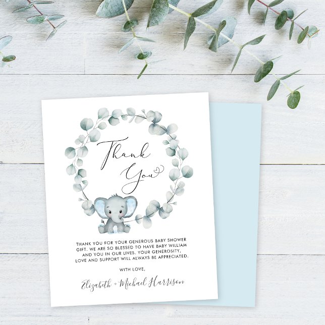 Cute Elephant Baby Boy Shower Thank You (Creator Uploaded)