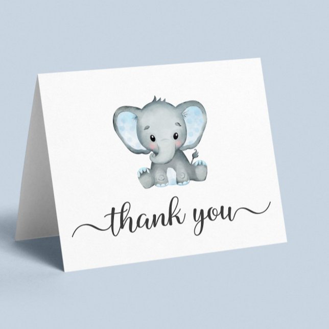Cute Elephant Baby Boy Shower Thank You Card (Creator Uploaded)