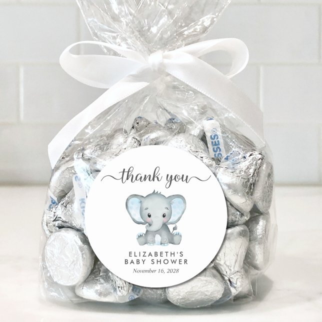 Cute Elephant Baby Boy Shower Thank You Classic Round Sticker (Creator Uploaded)